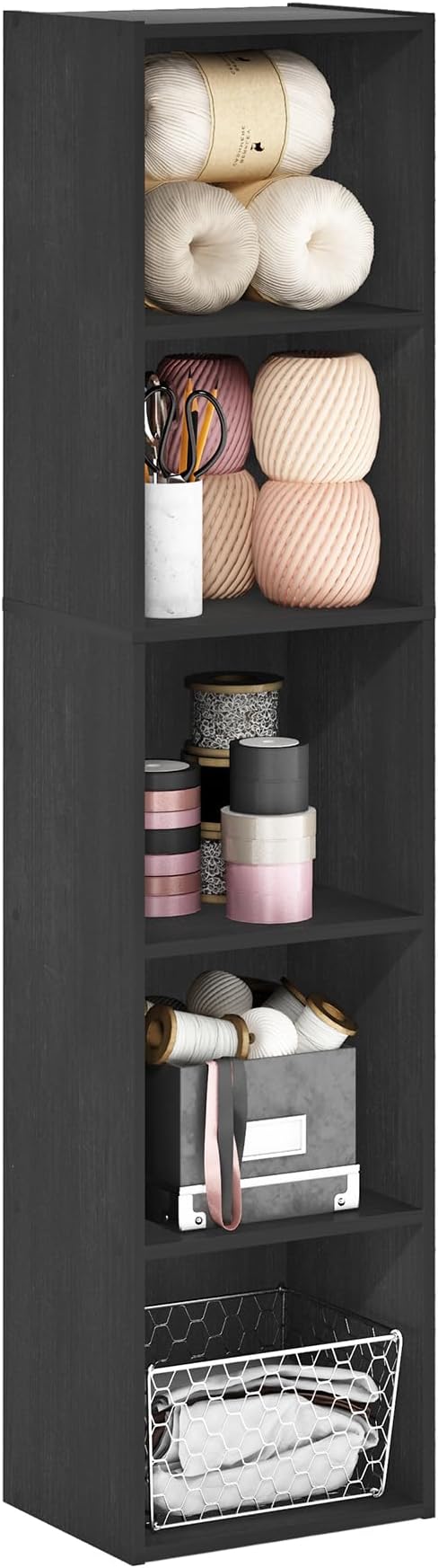 Furinno Luder Bookcase / Book / Storage, 5-Tier Cube, Blackwood