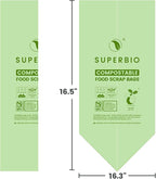 SUPERBIO 2.6 Gallon Compostable Food Waste Bags, 100 Count, 1 Pack, Flat Top Food Scrap Bags， ASTM D6400，Certified by BPI and OK compost INDUSTRIAL,9.84L