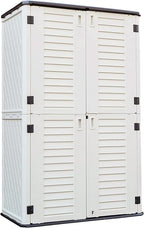 KINYING Outdoor Storage Cabinet Waterproof, Resin Vertical Outdoor Storage Shed for Patio Furniture, Garden Tools, Pool Accessories, Mower Storage (66 Cu.ft, Off White)