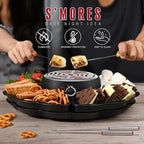 Electric S'mores Maker and Chocolate Fondue Set, Flameless Marshmallow Roaster with Adjustable Temperature, Stainless Steel Grill, Serving Tray and Roasting Forks