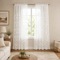 White Rod Pocket Sheer Curtains 96 inches Long Leaves Embroidered Window Curtain Sheer Voile Panels for Living Room & Bedroom, 60x96,Two Panels