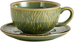 Coffeezone Vintage Design 12 oz Ceramic Latte Art Cappuccino Barista Cup with Saucer (Wave Green)