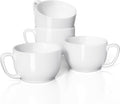 Teocera Soup Mugs with Handles, White Coffee Mugs Set of 4, Large Soup Cups - Striped Design - 24 Ounce Porcelain Jumbo Mugs Bowls for Coffee, Oatmeal, Hot Cocoa, Cereal