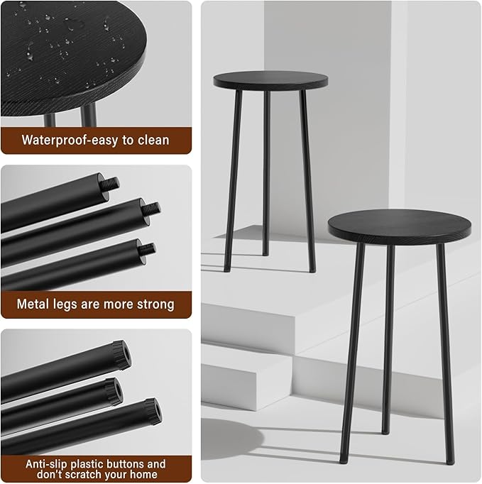 Plant Stand Indoor 2 Pack: Corner Wood 20 Inch Plant Stand Mid Century Modern Decor - Small Round Plant Table for Indoor Plants - Outdoor Plant Holder for Patio Living Room Bathroom Office (Black)