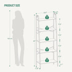 Ladder Shelf, Bookshelf Bookcase, Freestanding Corner Storage Shelve with 2 Hooks for Home Office, Living Room, Kitchen, Bedroom, Industrial, 5-Tier Rustic Brown BC19301B