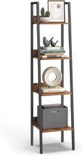 VASAGLE Bookshelf, 4-Tier Narrow Bookcase, Ladder Shelf for Home Office, Living Room, Bedroom, Kitchen, Rustic Brown and Ink Black ULLS108B01