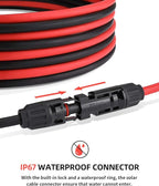 BougeRV 6 Feet 10AWG Solar Extension Cable with Female and Male Connector with Extra Pair of Connectors Solar Panel Adaptor Kit Tool (6FT Red + 6FT Black)