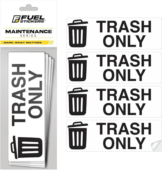 Trash Only Sticker for Trash Can, Garbage Can - 3-5 Year Indoor/Outdoor Rated - Heavy Duty, Weather Proof, Ultra Durable - USA Made (6x2 inch), 20 Labels