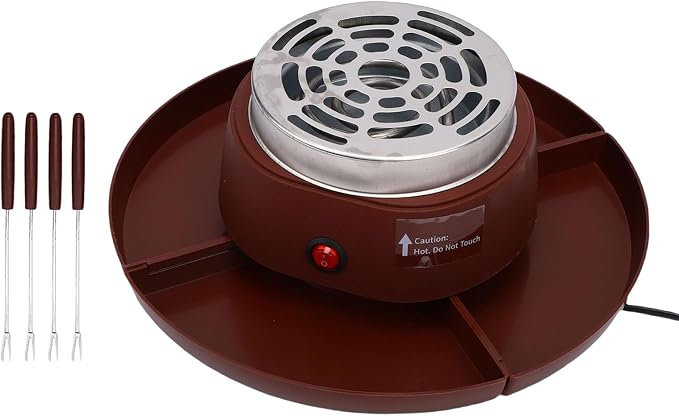 Rengue 2 in 1 Electric Smores Maker and Fondue Pot Indoor Tabletop Roaster with 4 Roasting Forks Detachable Trays for Family Gatherings (US Plug 110V)