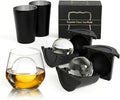 Clear Ice Cube Maker 2.5 Inch, Sphere Ice Ball Molds for Whiskey, Stainless Steel Clear Ice Mold with Non-BPA Silicone, Easy-Release Round Ice Cube Tray for Cocktails Bourbon (2 Pack, Black)