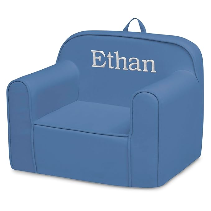 Delta Children Personalized Cozee Chair - Customize with Name – Foam Kids Chair for Ages 18 Months and Up, Indigo