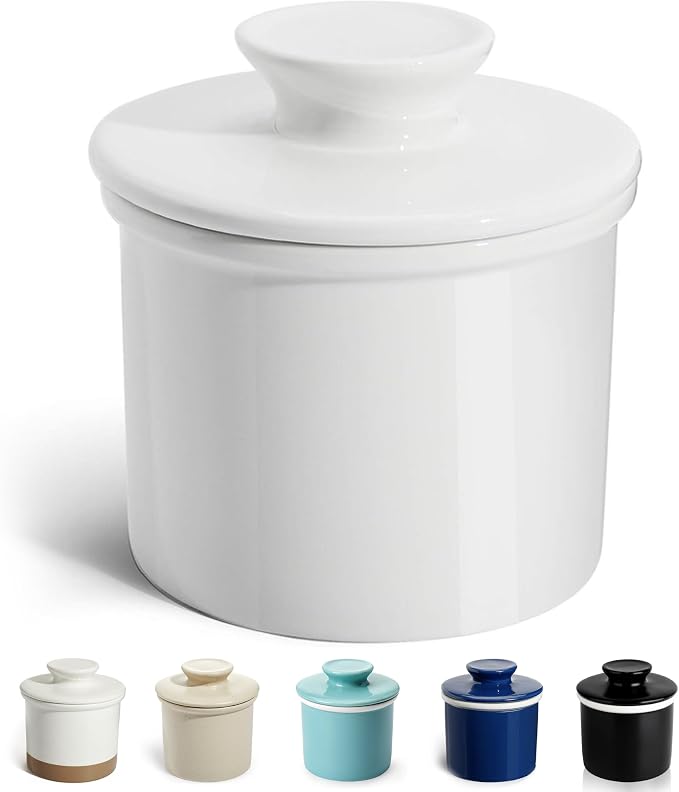 Sweese French Butter Dish - Butter Crock for Counter with Water Line for Fresh Spreadable Butter - French Butter Keeper with Lid - Housewarming Gift For The One Who Has It All - White | French butter crock, countertop storage, water line design, keeps ...