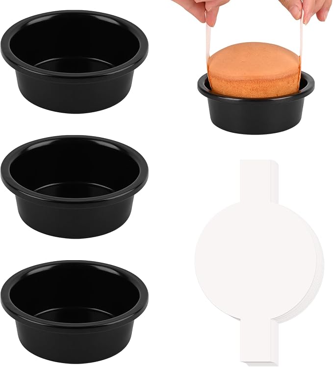 HUAKENER 4 Inch Cake Pan, 3 PCS Carbon Steel Round Cake Pans | Round Cake Pans with 100 Pieces Parchment Paper, Non-stick Cake Baking Pans, Dishwasher Safe