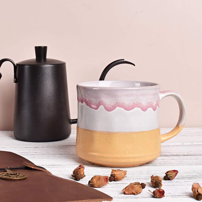 Bosmarlin Large Ceramic Coffee Mug, Big Tea Cup, 7 Colors to Choose, 21 Oz, Dishwasher and Microwave Safe, 1 PCS (Yellow)