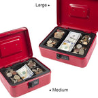 KYODOLED Large Cash Box with Combination Lock Safe Metal Money Box with Money Tray for Security Lock Box 9.84"x 7.87"x 3.54" Red Large