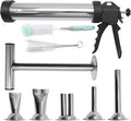 Hoypeyfiy Stainless Steel Jerky Gun Sausage Maker Sausage Stuffer Handmade Beef Jerky Gun with 5 Stainless Nozzles Meat Pusher Cleaning Brushes Kit (2LB)