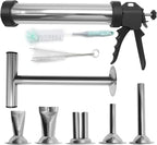 Hoypeyfiy Stainless Steel Jerky Gun Sausage Maker Sausage Stuffer Handmade Beef Jerky Gun with 5 Stainless Nozzles Meat Pusher Cleaning Brushes Kit (2LB)