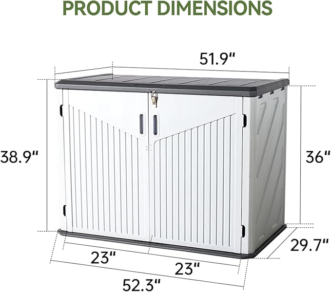Aoxun Outdoor Storage Cabinet 35 Cu.Ft Outdoor Trash Can Storage Shed Waterproof Horizontal Storage Shed Outdoor Storage for Garbage Bin, Generator, and Lawn Mower (White)