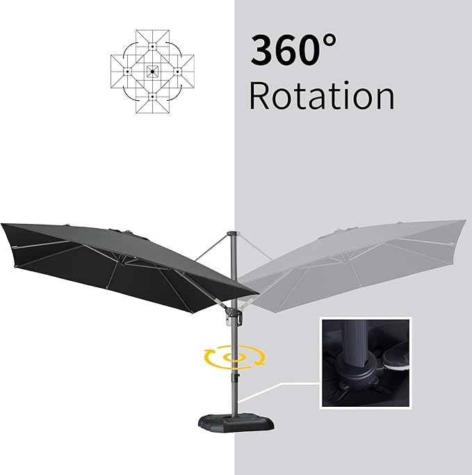 PURPLE LEAF 9' X 11.5' Patio Umbrella Outdoor Cantilever Rectangle Umbrella Aluminum Offset Umbrella with 360-degree Rotation for Garden Deck Pool Patio Black