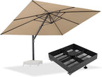 PURPLE LEAF 11' X 15' Rectangle Patio Umbrella Large Outdoor Aluminum Offset Umbrella with 360° Rotation Cantilever Umbrella with Base Included for Garden Deck Backyard Pool Beige