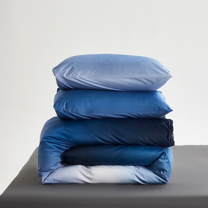 Blue White Gradient Comforter Set Full Blue Velvet Bedding Comforter Modern Plain White and Royal Blue Gradient Soft Quilt Farmhouse Flannel Comforter Warm Full Bed Comforter