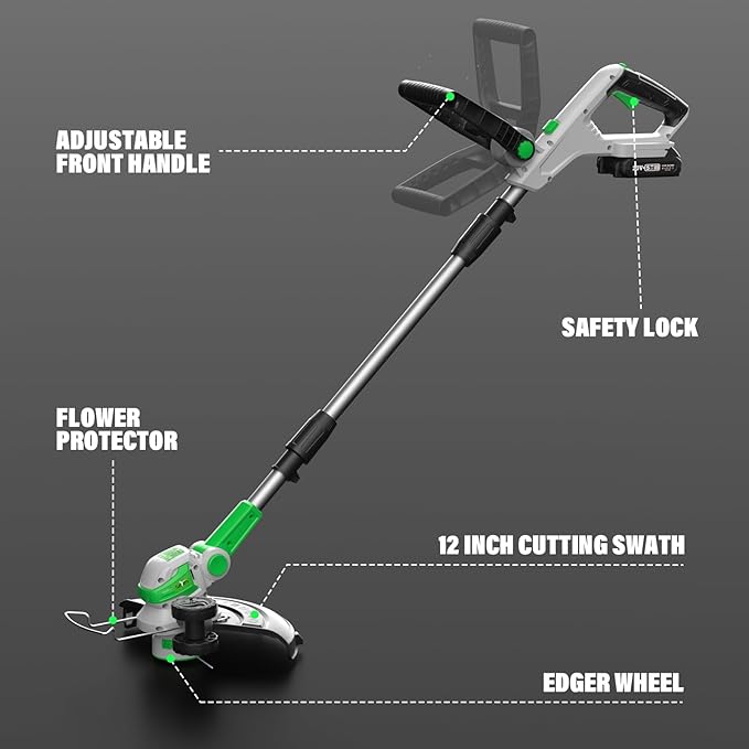 SOYUS 20V Cordless Electric Weed Wacker, 12 Inch String Trimmer Battery Powered with Auto Line Feed, Lightweight Grass Trimmer for Lawn Trimming/Edging with 2X 2.0 Ah Battery and Charger
