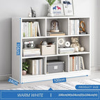 IOTXY Open Shelf Low Bookcase - Wooden 3-Tier Floor Standing Display Cabinet Organizer with Base, 8 Cubes Short Horizontal Bookshelf in Warm White