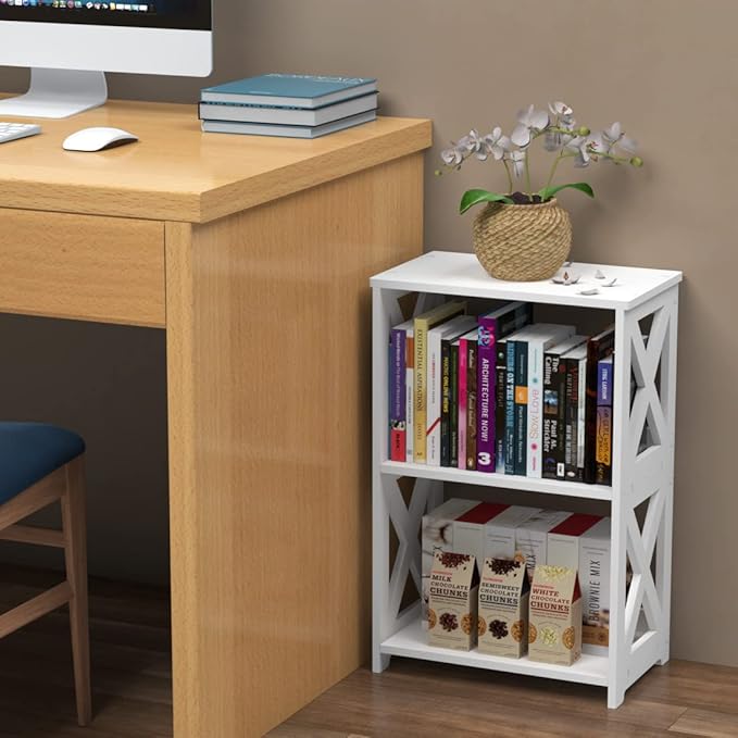 End Table & Side Table 3-Tier, 2 Shelf Small Bookcase, Bookshelf, Simple Nightstand, Bedside Table with for Bedroom, Bathroom, and Living Room Display Rack, White