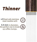 Espresso Coffee Stirrer 8 Needles 0.4mm Espresso Distribution Tools, Natural Wood Handle and Stand