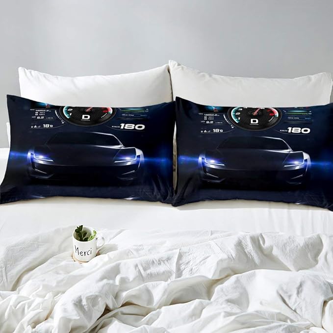Erosebridal Teens Race Car Comforter Set Full Size, Kids Cool Speed Racing Car Quilt Set, Extreme Sport Bedding Set for Boys Youth Adult Bedroom, Black Automobile Quilted Duvet for Bedroom