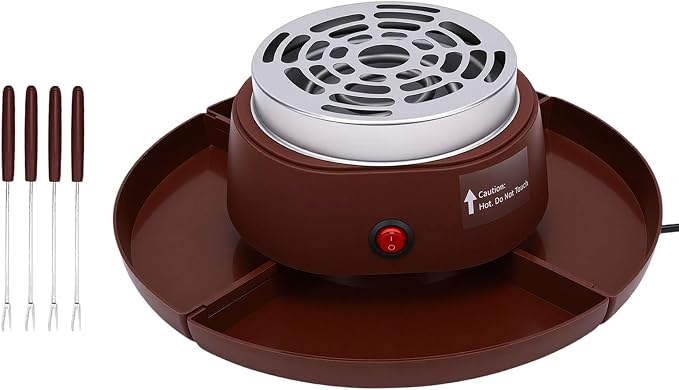 2 in 1 Electric Smores Maker, Tabletop Roaster and Chocolate Fondue Pot with 4 Roasting Forks and Detachable Trays, for Indoor Family Gatherings and Dessert (US Plug 110V)