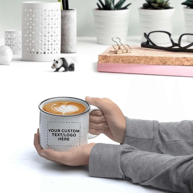 DISCOUNT PROMOS Custom Ceramic Campfire Coffee Mugs 13 oz. Set of 50, Personalized Bulk Pack - Perfect for Tea, Espresso, Cappuccino, Hot Cocoa - White