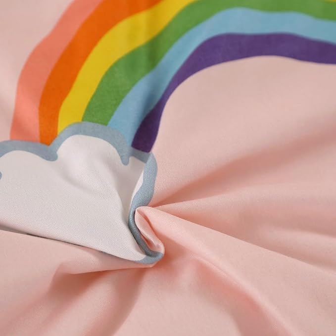 3PCS Rainbow Comforter Set Full, Cute Pink Full Size Flower Cloud and Rainbow Comforter Aesthetics, Super Soft and Comfort Microfiber, Kawaii Girls’ Bedroom Decor for Kids, Teens, Children, Women