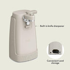 bella Electric Can Opener and Knife Sharpener, Removable Cutting Lever, Cord Storage, Stainless Steel Blade, Oatmilk