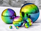 10 inch Diameter Gazing Ball,Rainbow Stainless Steel Polished Reflective Smooth Garden Sphere Globe Mirror,Colorful and Shiny Addition to Any Garden or Home