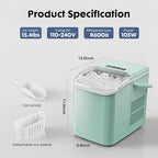 Sweetcrispy Countertop Ice Maker with Scoop, Basket and Handle, Portable Ice Machine 9 Cubes Ready in 6 Mins, 26.5lbs in 24Hrs, 2 Sizes for Home Kitchen Office Bar Party, Green
