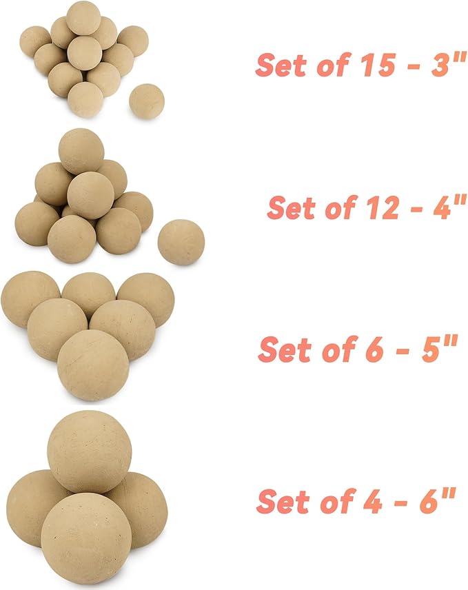 Skyflame 5" Ceramic Firepalce Balls for Gas Fire Pits, 6 Pack Round Reusable Beige Firepit Balls for Indoor and Outdoor Fire Bowls, Fire Tables or Fireplaces Accessory
