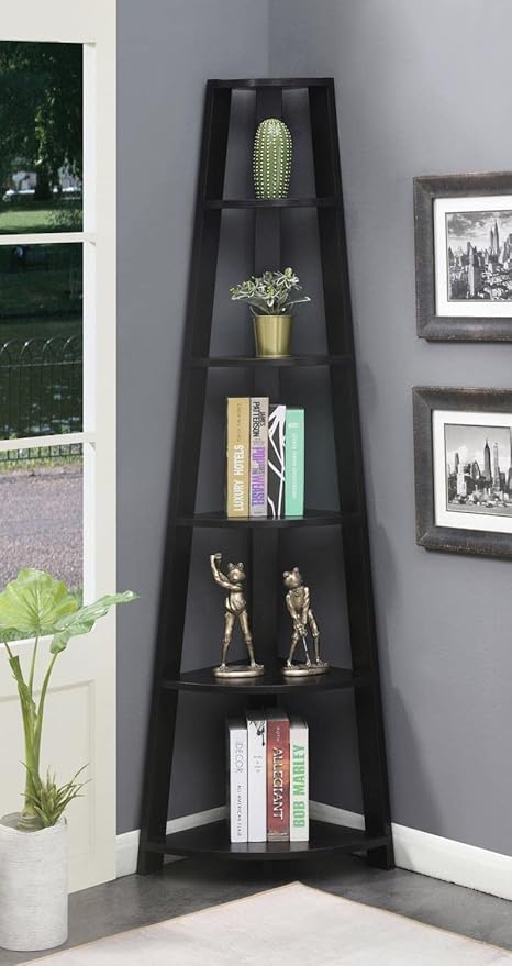 Convenience Concepts Newport 5 Tier Corner Bookcase, Black