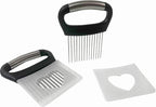 Onion Holder for Slicing, 304 Stainless Steel Vegetable Chopper with 10/14 Needles, Tomato Slicer, Meat Tenderizer Tool, Kitchen Gadgets for Even Slices (Matte Black, Extra-Large)