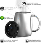 CHILLOUT LIFE Stainless Steel Insulated Coffee Mugs Set of 2 (14oz) – Double Wall Coffee Cups with Spill Resistant Lid & Strong Handle, Shatterproof Cups for Cold Drinks and Hot Beverages