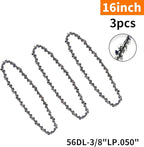 3Pcs 16 Inch Chainsaw Chain, 3/8" LP Pitch .050" Gauge 56 Drive Links,Replacement Chains for Portable Mini Chainsaw, Guide Saw Chain for Chainsaws (16"-56DL-3/8"LP .050"-3pcs)