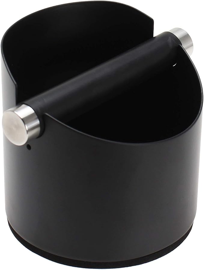 DIBTSA Espresso Knock Box, Stainless Steel Coffee Grounds Knock Box, With Removable Knock Bar and Non-Slip Rubber Base (Black)