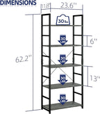 NUMENN 5 Tier Bookshelf, Tall Bookcase Shelf Storage Organizer, Modern Book Shelf for Bedroom, Living Room and Home Office, Dark Grey