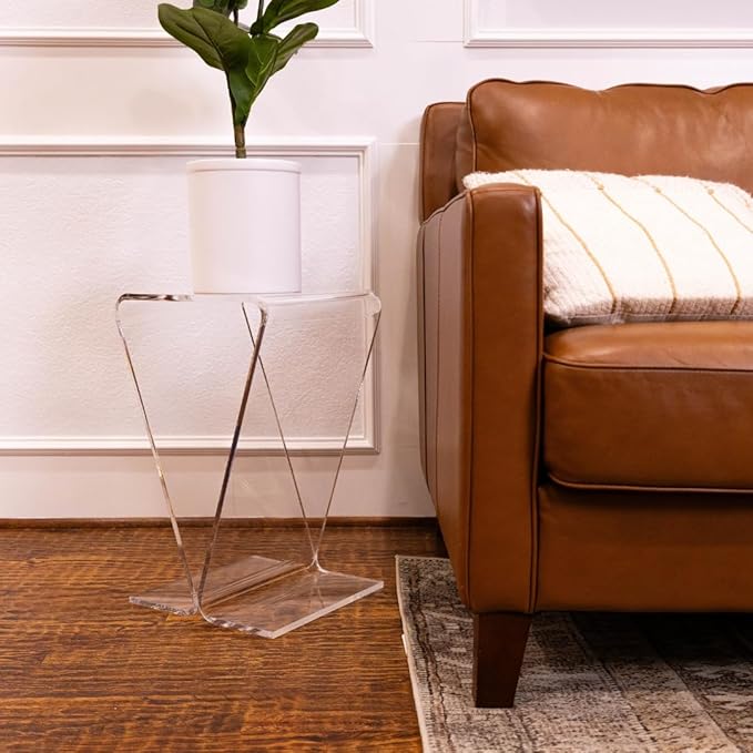 Clarte Acrylic V-Shaped End Table | Side Table for Living Room or Nighstand for Bedrooms | Premium Durable Glass-Like Design