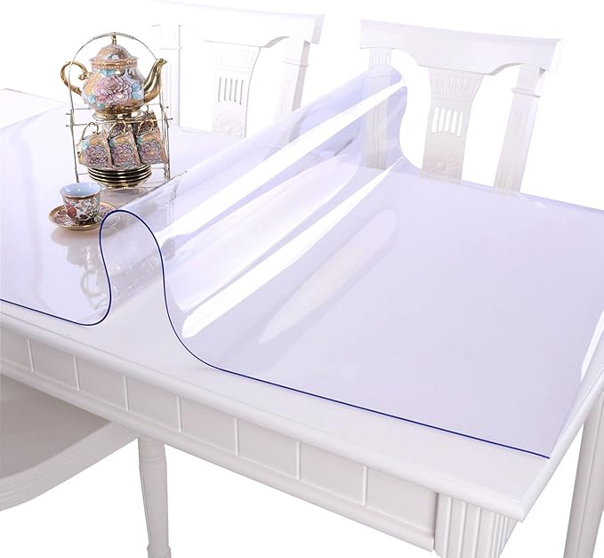 NECAUX Custom Multisize 1.5mm Thick Clear PVC Table Cover Protector - 36 x 78 Inch Kitchen Wood Grain Vinyl Transparent Table Protector Plastic Protective Dining Room Table Pad