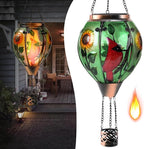Hot Air Balloon Solar Lantern - Cardinal Bird Glass Lantern, Simulated Flickering & Dancing Flame, Outdoor Hanging Yard Light Waterproof IP65 for Patio Lawn Porch Decor Gift