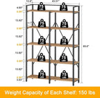 BON AUGURE Industrial Bookshelves and Bookcases, 5 Tier Heavy Duty Etagere Shelving Unit, Farmhouse Rustic Wood Metal Book Shelves for Office, Living Room and Bedroom (Vintage Oak, 43.31 inch Wide)