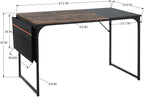 47 inch Study Storage Bag Space Saving for Home Office, Modern Simple Style PC Metal Frame Computer Desk, Writing Table, Brown, Black