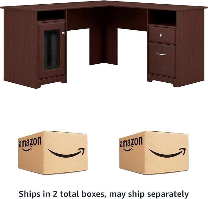 Bush Furniture Cabot L Shaped Computer Desk in Harvest Cherry | Corner Table with Drawers for Home Office