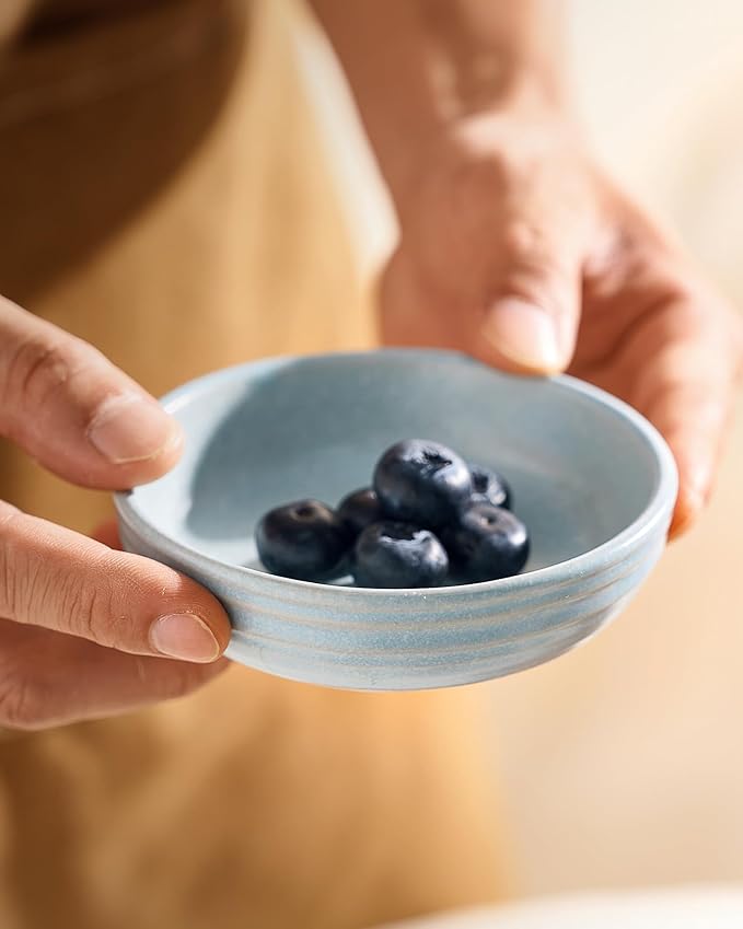 famiware Pluto Soy Sauce Dishes of 6, 3 oz Dipping Sauce Cups/Bowls/Dishes for Kitchen, Ceramic Small Bowls for Side Dish, Appetizers, Snacks, and Sushi, Reactive Glaze, Light Blue